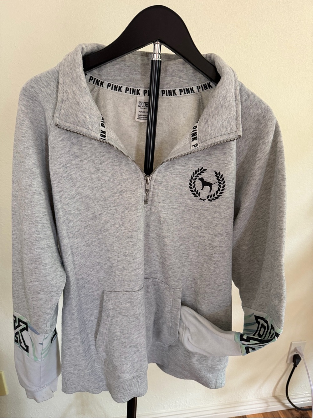 Victoria's Secret PINK Light Grey Half-Zip Pullover with Logo